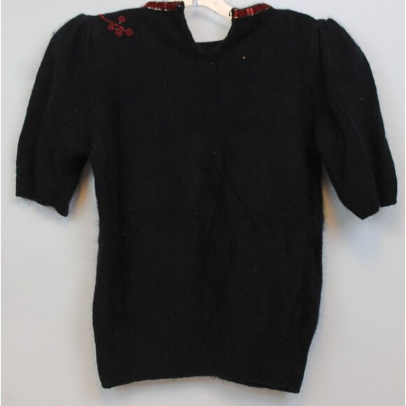 I.B. Diffusion Black Sweater Women Medium Flower Sequin Short Sleeve Silk Angora - Picture 3 of 6